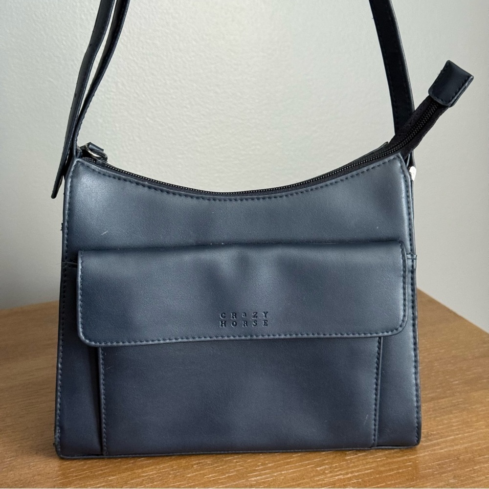 Navy Crazy Horse Minimalist Shoulder Bag - Picture 1 of 12
